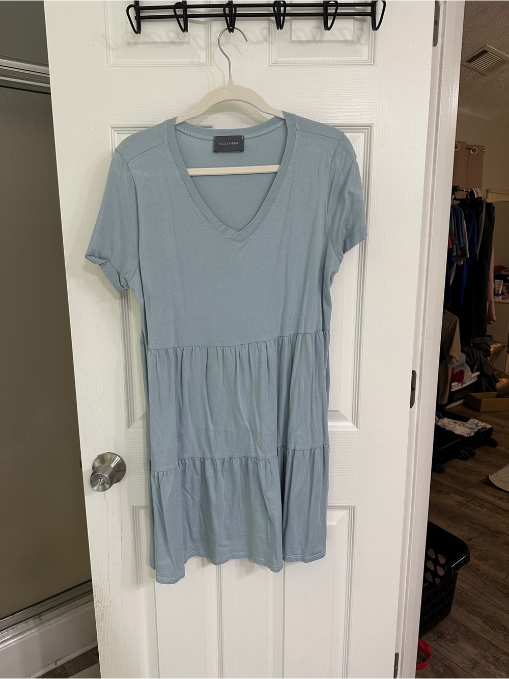 a new day Light Blue V-Neck Tiered Mini Dress